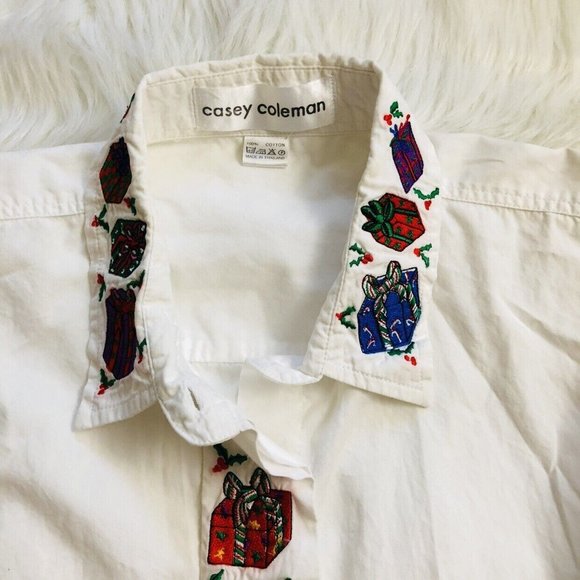 Christmas button down white shirt #036 - Picture 3 of 9